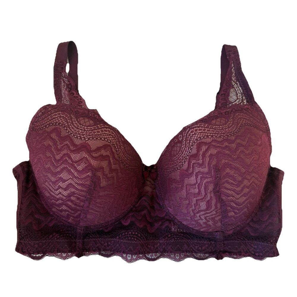 Jezebel Lace Burgundy Bra Size 36D Underwire Lightly Padded Sexy J5901